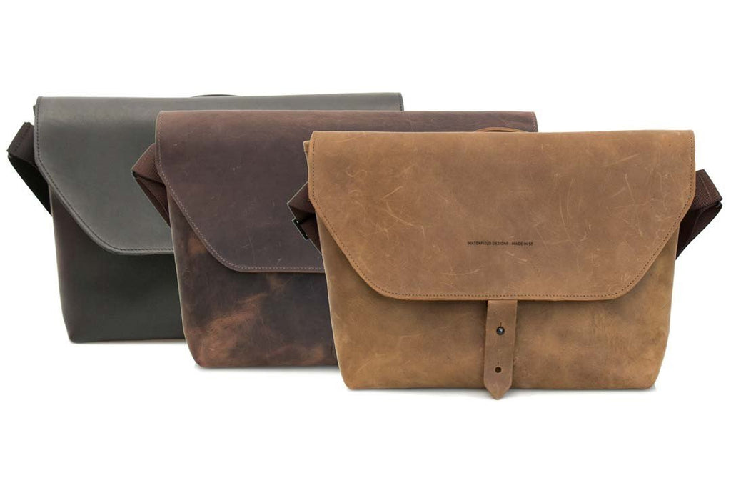 Premium full-grain leather in Black, Chocolate, and Grizzly